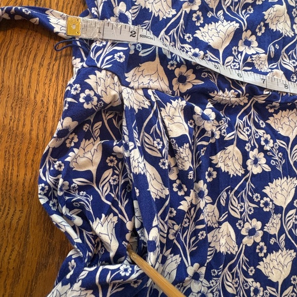 Boden Amy Jersey Midi Dress Double V Belted Blue White Size 6R VGUC Side Pockets - Picture 9 of 16